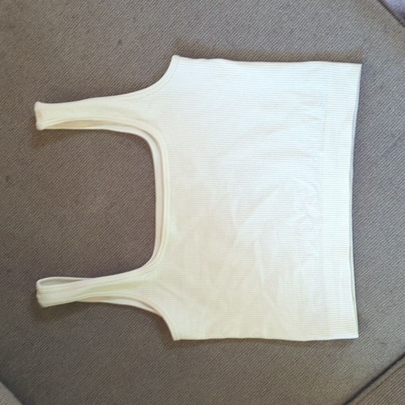 Cream ivory crop tank top, unlined sports bra Medium - Picture 2 of 3